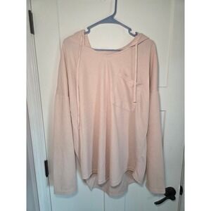 Morhuduck Waffle Knit Hoodie Pink V-Neck Long Sleeve Pocket Top NWT 2XL